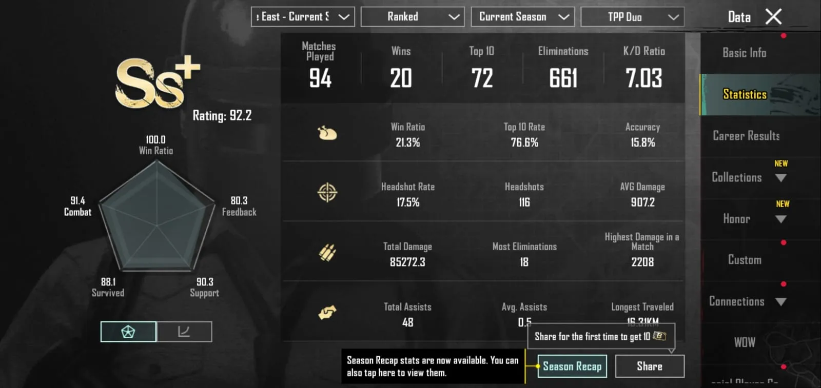 🥇 150x Total Mythics 🔥 M416 Glacier LV.7 Max 👕55x Total Mythic Suits LVL 79 🌟30x Gunlab Skins 🥷 520x Outfits 💫 245 Weapon Skins ⛑️35 x Helmet 🏆 89x Royale Pass 💲 430 UC ⚡ Instant Delivery ✔️ Full Email Access